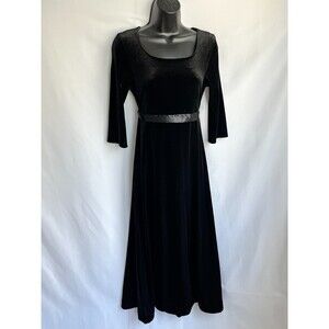 Vintage Formal Fashions Velvet Maxi Dress Size 8 Black Witchy Belted Retro 60s